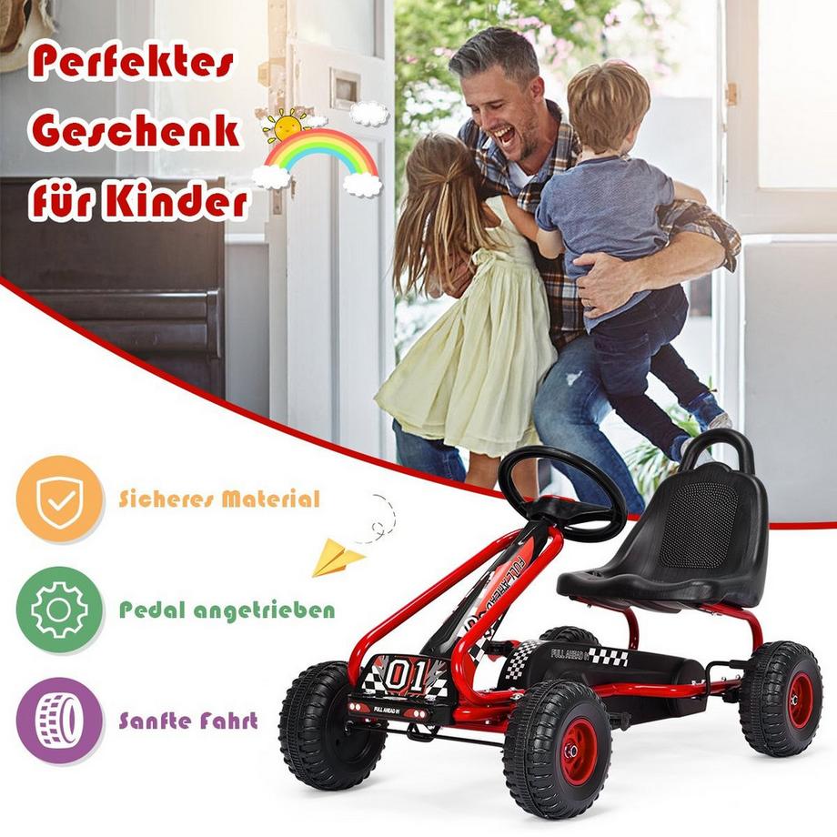 Northix  Kart à pédales avec siège réglable et frein à main, voiture à pédales avec une capacité de charge jusqu'à 30 kg, kart à pédales rouge 