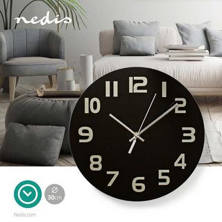 Nedis Horloge murale | Diamètre : 300 mm | Verre | Noir  