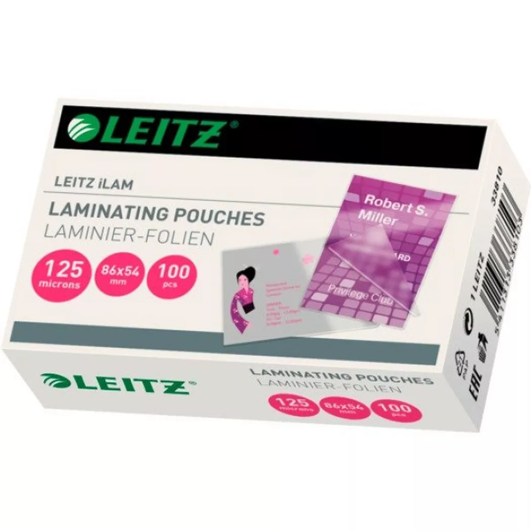 Leitz iLAM Glossy 54 x 85mm Laminating Pouches, 125 microns, Pack of 100