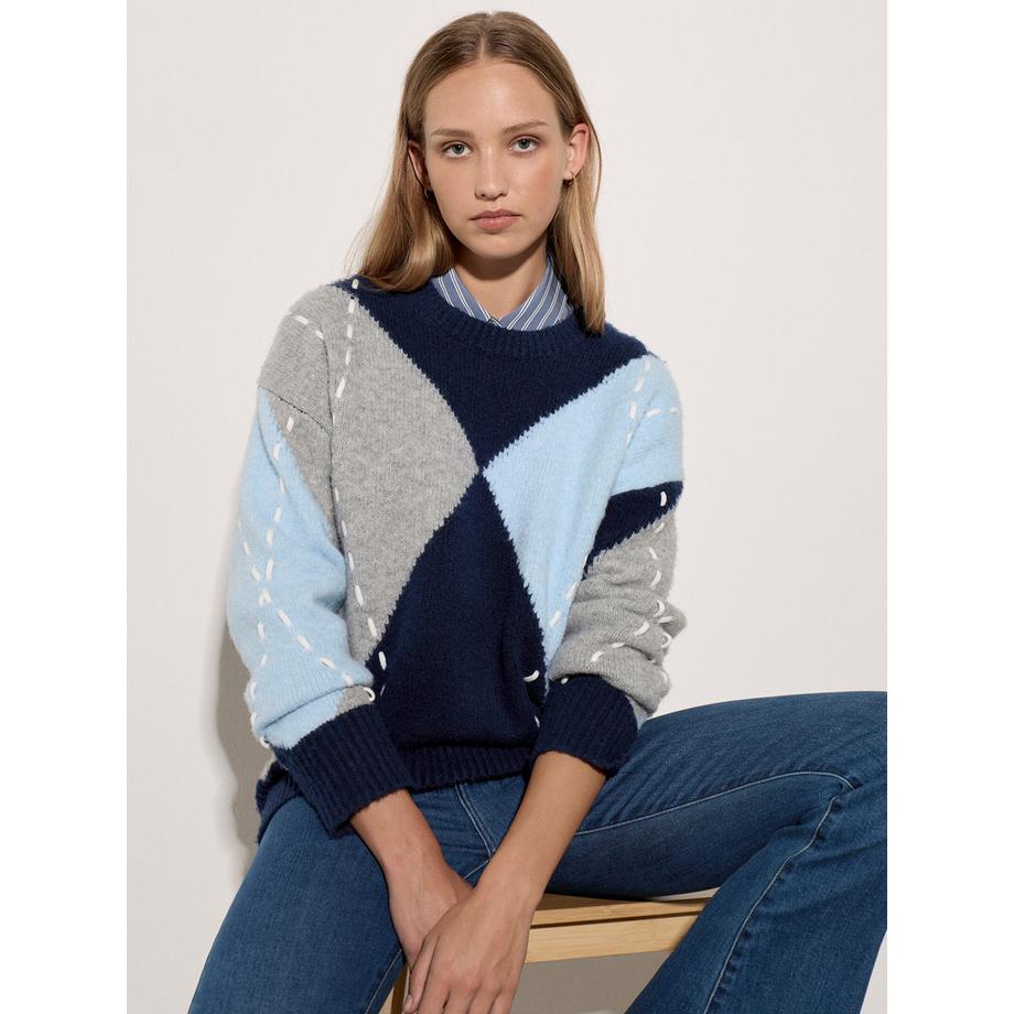 Pullover mit Argyle-Rautenmuster und Farbblöcken