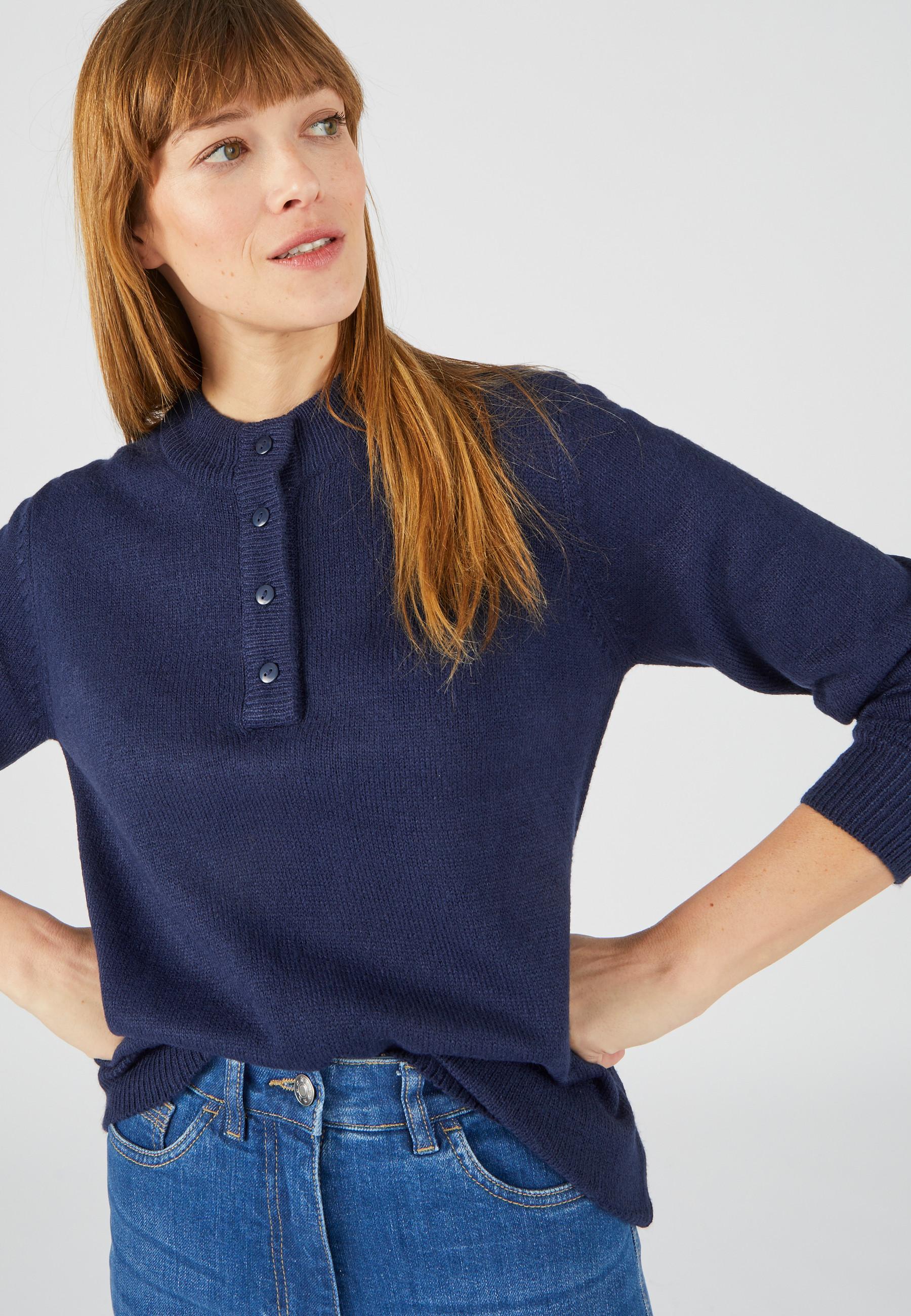 Image of Stehkragenpullover Aus Schmiegsamem Jerseystrick. Damen Blau 42/44