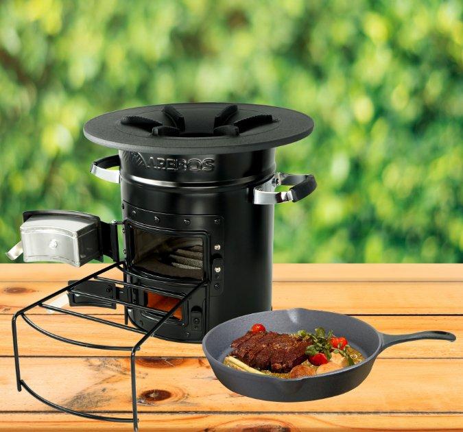 Arebos  Raketenofen inkl. Grillpfanne Dutch Oven BBQ Rocket Stove Camping-Ofen 