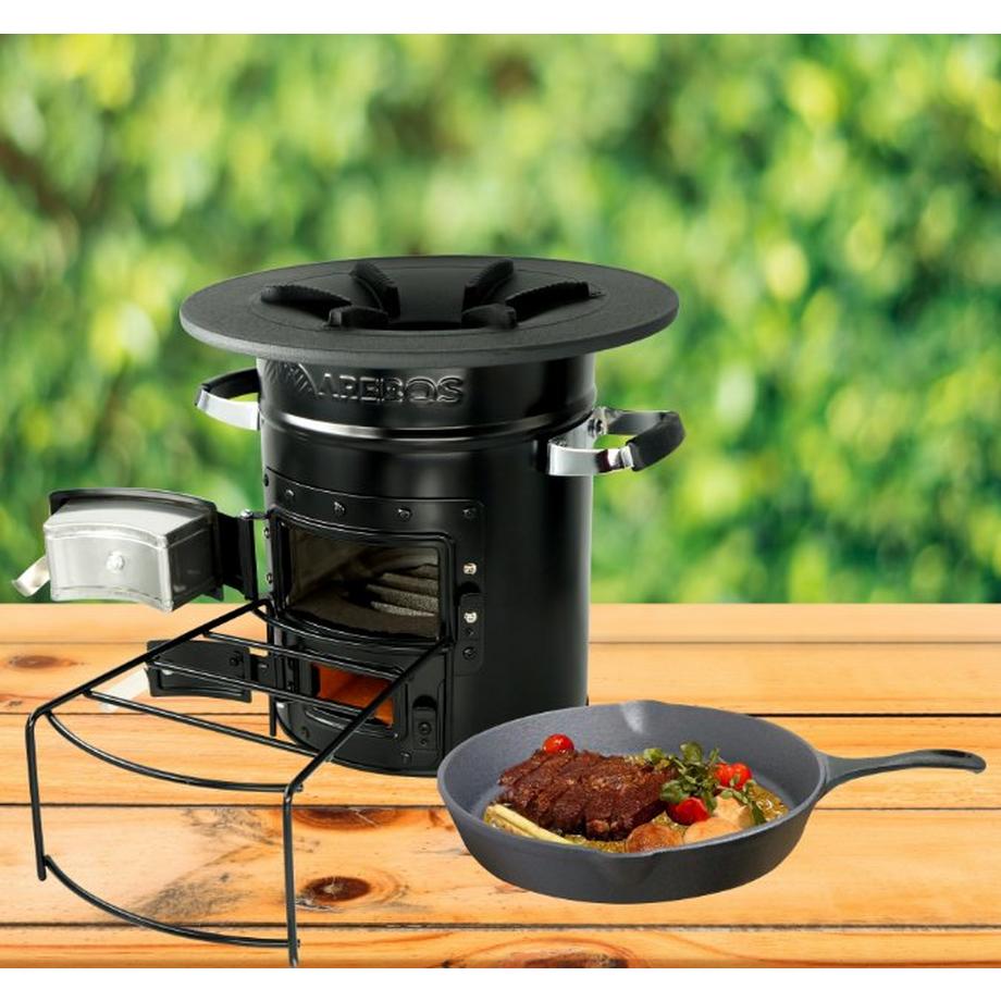 Arebos  Raketenofen inkl. Grillpfanne Dutch Oven BBQ Rocket Stove Camping-Ofen 