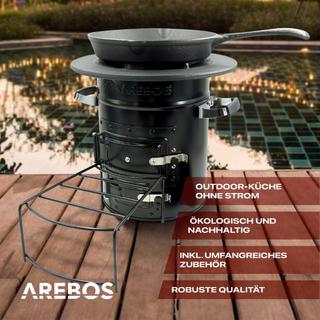 Arebos  Raketenofen inkl. Grillpfanne Dutch Oven BBQ Rocket Stove Camping-Ofen 