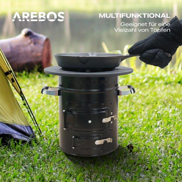 Arebos  Raketenofen inkl. Grillpfanne Dutch Oven BBQ Rocket Stove Camping-Ofen 