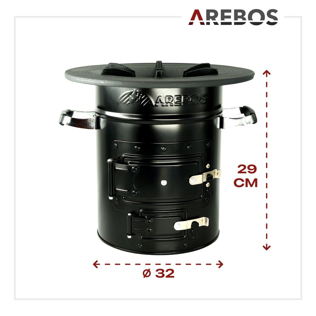 Arebos  Raketenofen inkl. Grillpfanne Dutch Oven BBQ Rocket Stove Camping-Ofen 