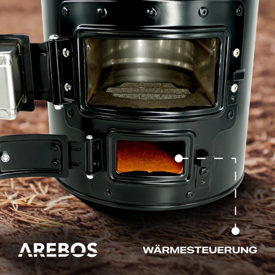 Arebos  Raketenofen inkl. Grillpfanne Dutch Oven BBQ Rocket Stove Camping-Ofen 