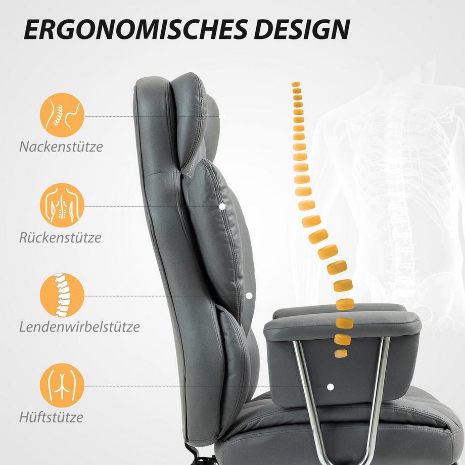 Northio Chaise de bureau avec fonction inclinable, chaise de bureau ergonomique, chaise pivotante réglable en hauteur avec repose-pieds, rembourrée, peut supporter jusqu'à 120 kg, pour bureau, étude, gris foncé  