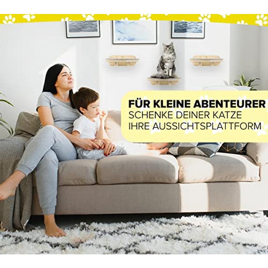 Alopini  Kletterwand Katzen Universalgröße | 3er Set Katzentreppe Echtholz | Katzenkletterwand | 