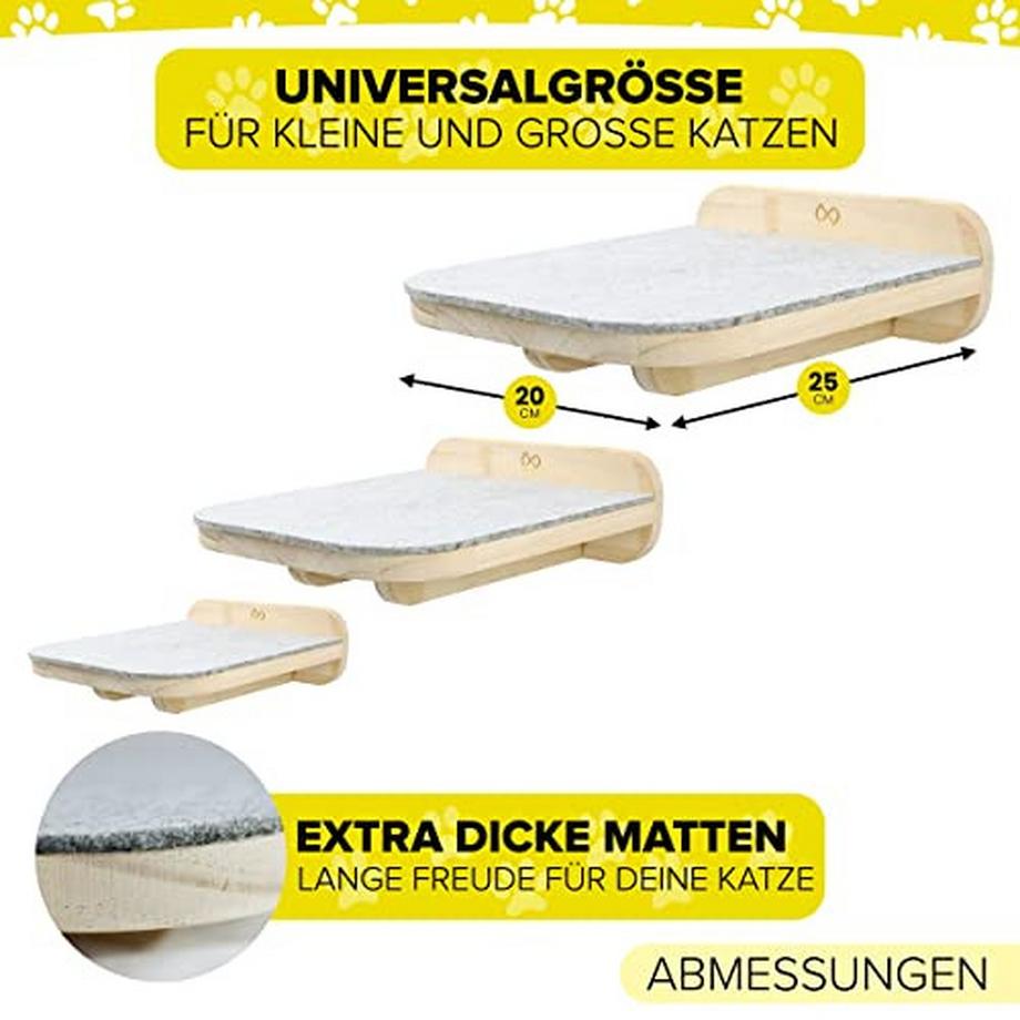 Alopini  Kletterwand Katzen Universalgröße | 3er Set Katzentreppe Echtholz | Katzenkletterwand | 