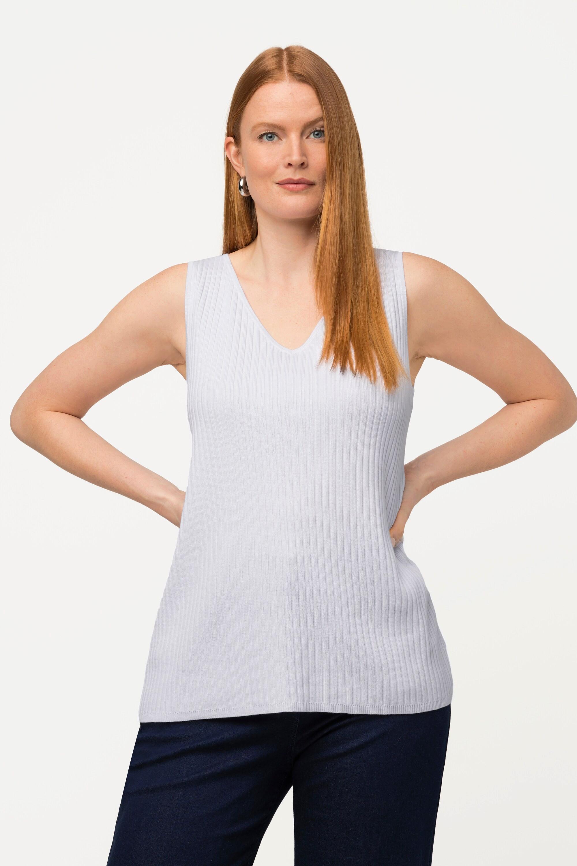 Ulla Popken  Top smanicato di maglia a costine con scollo a V 