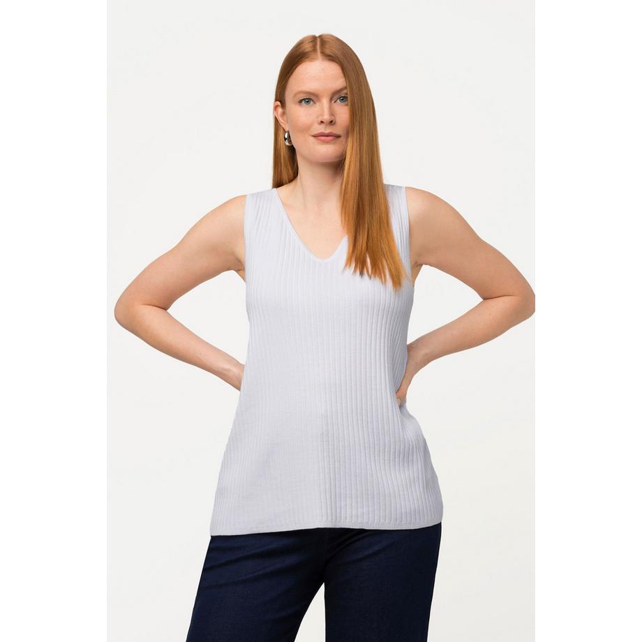 Ulla Popken Haut sans manches en maille côtelée col en V  