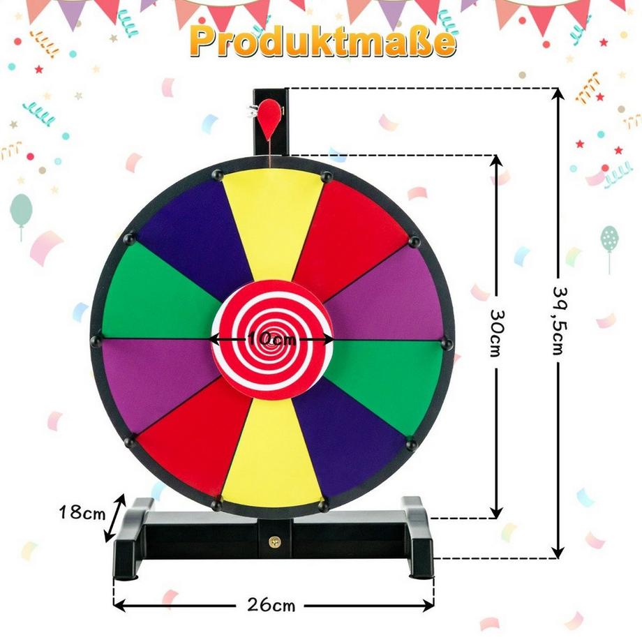 Northix  12" Glücksrad zum Drehen mit Radiergummi & Markierstift Lucky Wheel für Lotteriespiele und Wortspiele 