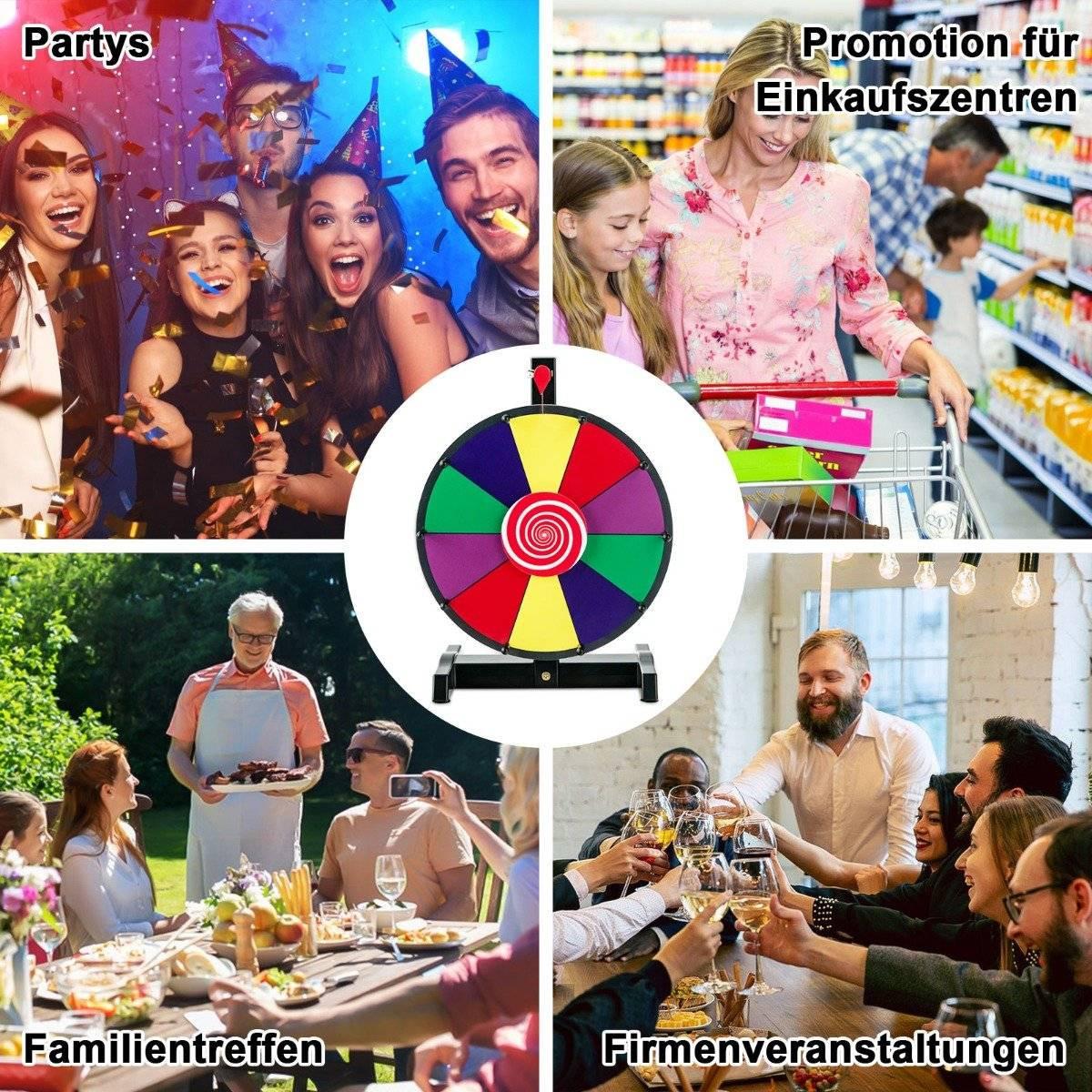 Northix  12" Glücksrad zum Drehen mit Radiergummi & Markierstift Lucky Wheel für Lotteriespiele und Wortspiele 