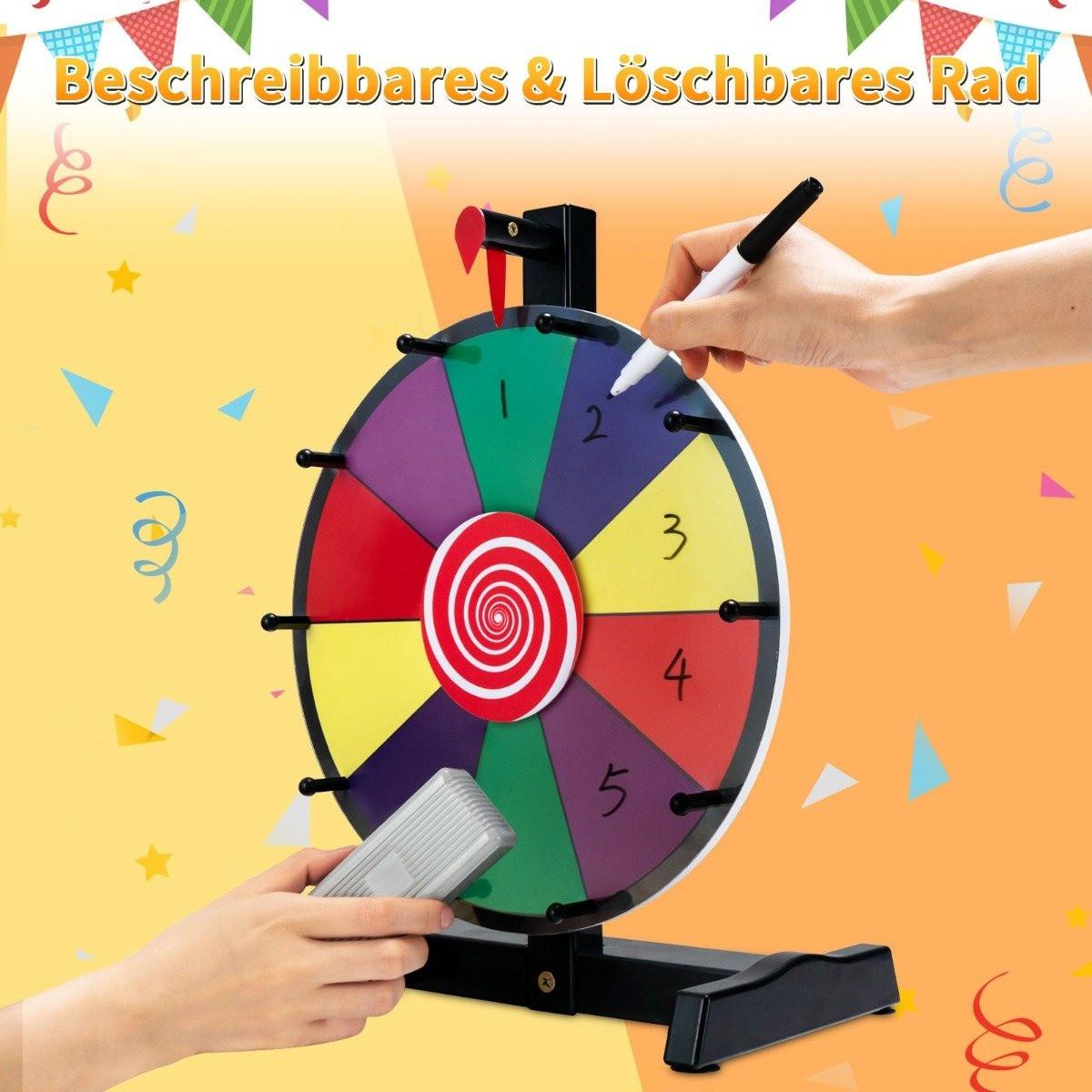 Northix  12" Glücksrad zum Drehen mit Radiergummi & Markierstift Lucky Wheel für Lotteriespiele und Wortspiele 