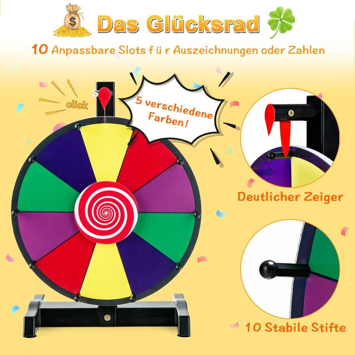 Northix  12" Glücksrad zum Drehen mit Radiergummi & Markierstift Lucky Wheel für Lotteriespiele und Wortspiele 