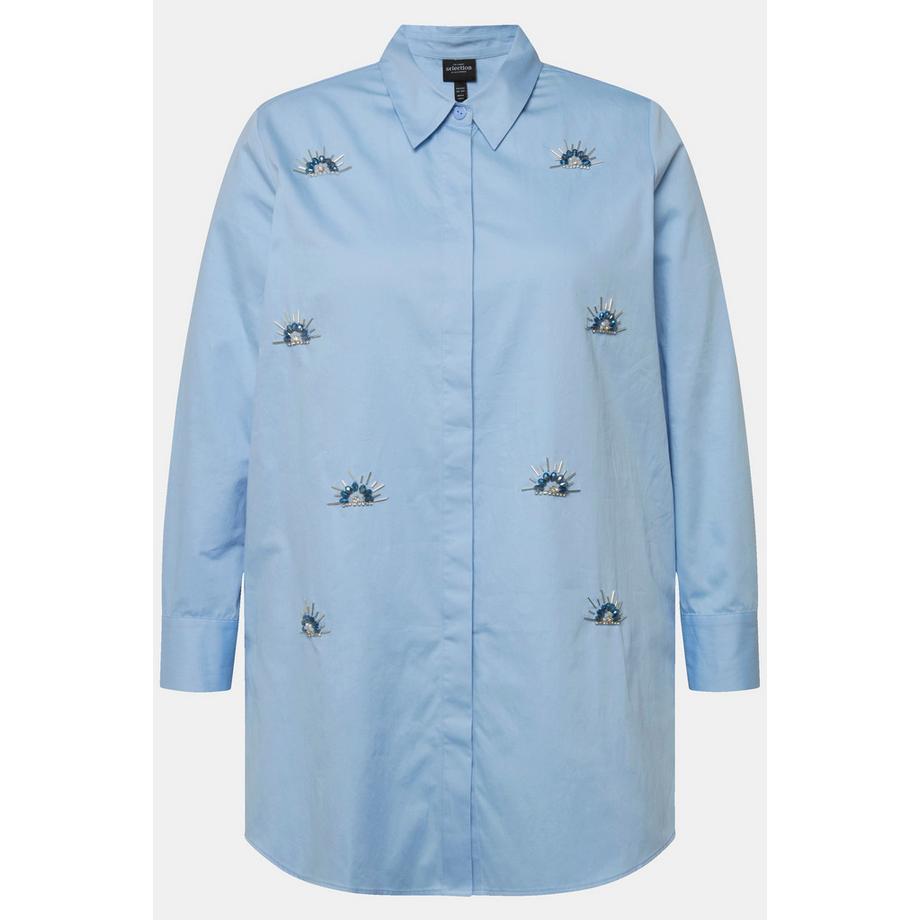 Ulla Popken Camicia Ricami Perline Collo Camicia Maniche Lunghe  