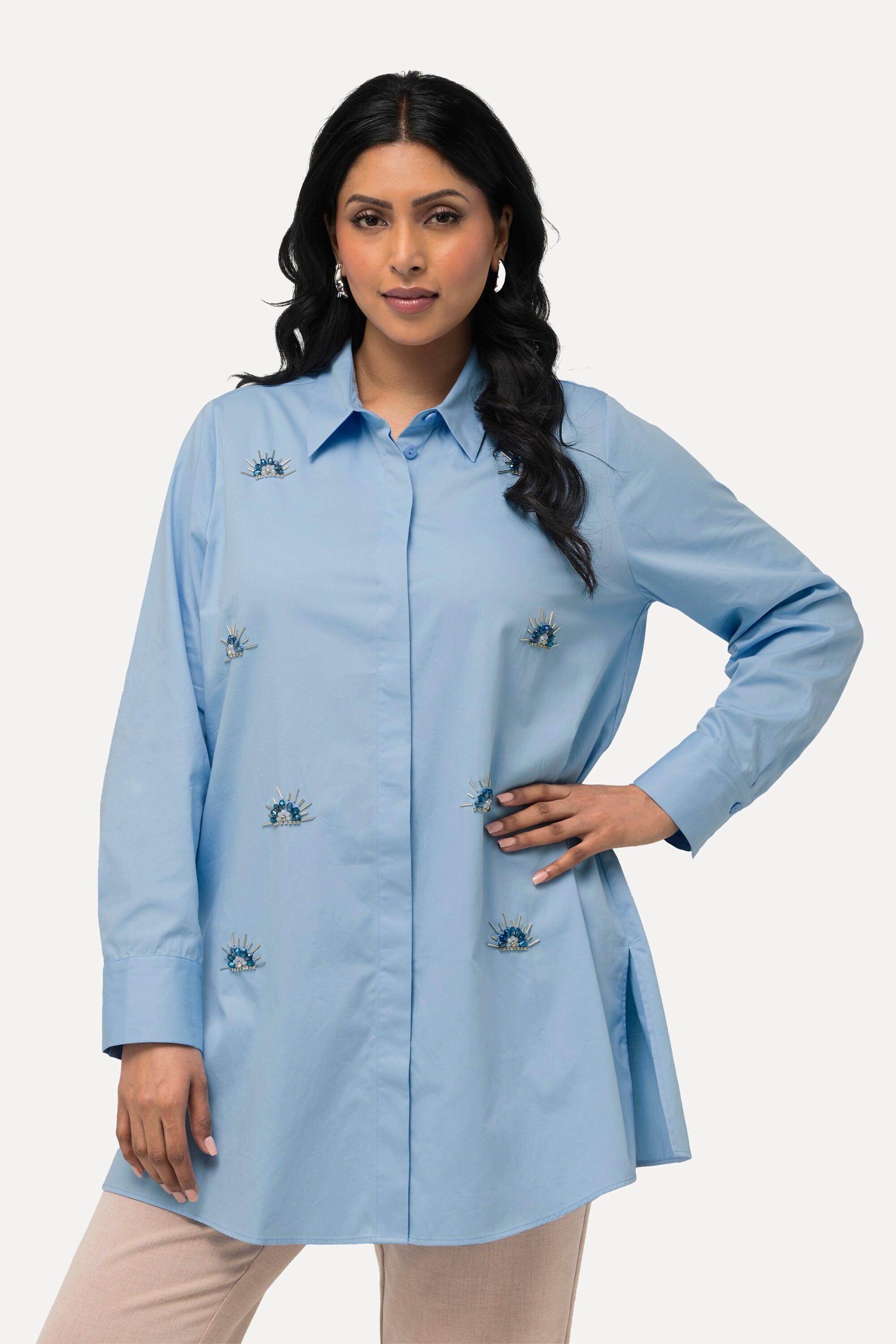 Ulla Popken  Camicia con ricami, perline, collo da camicia e maniche lunghe 