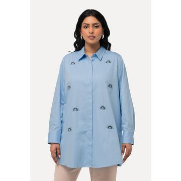 Camicia con ricami, perline, collo da camicia e maniche lunghe