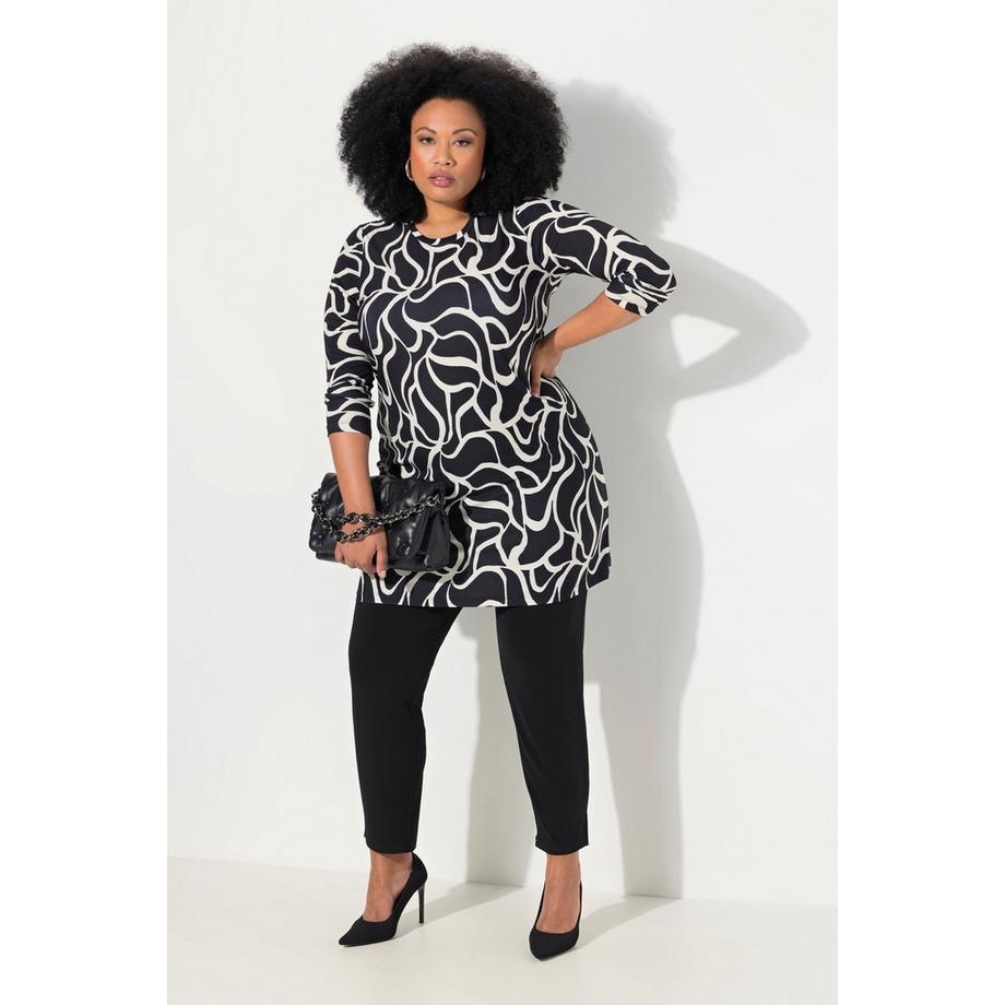 Ulla Popken T-shirt long imprimé coupe évasée col rond manches longues  