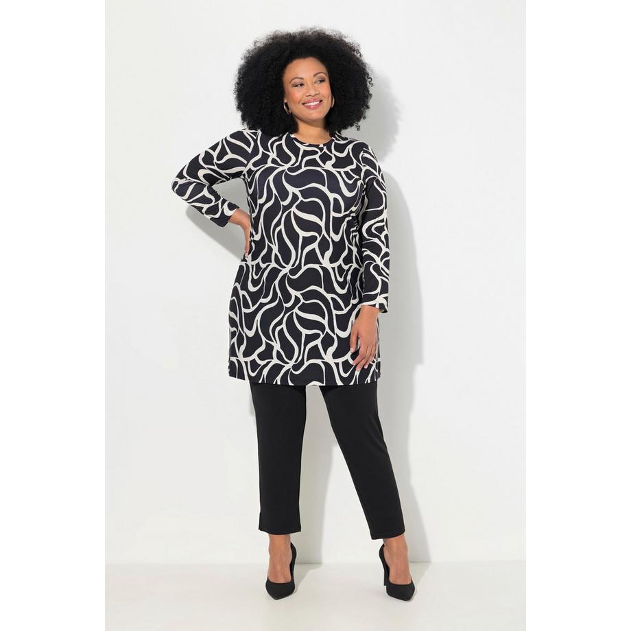 Ulla Popken T-shirt long imprimé coupe évasée col rond manches longues  