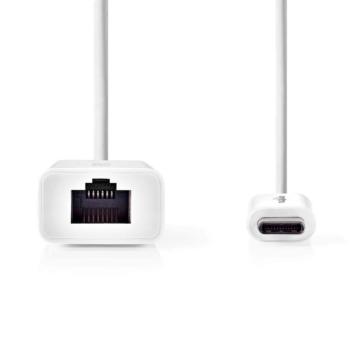 Nedis  Carte réseau USB | USB 3.2 Gen 1 | 1000 Mbps | USB-C™ mâle | RJ45 femelle | 0.20 m | Rond | Nickelé | Cuivre teinté | Blanc | Boîte 