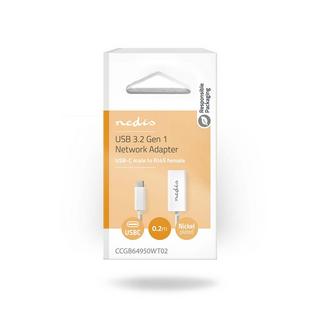 Nedis  Carte réseau USB | USB 3.2 Gen 1 | 1000 Mbps | USB-C™ mâle | RJ45 femelle | 0.20 m | Rond | Nickelé | Cuivre teinté | Blanc | Boîte 