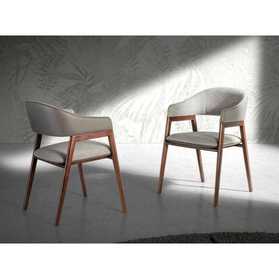 ANGEL CERDA Chaise en tissu gris et vison foncé en similicuir  