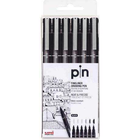 uni-ball UNI-BALL Fineliner Pin PIN-200(S) Black 6P schwarz 6 Stück  