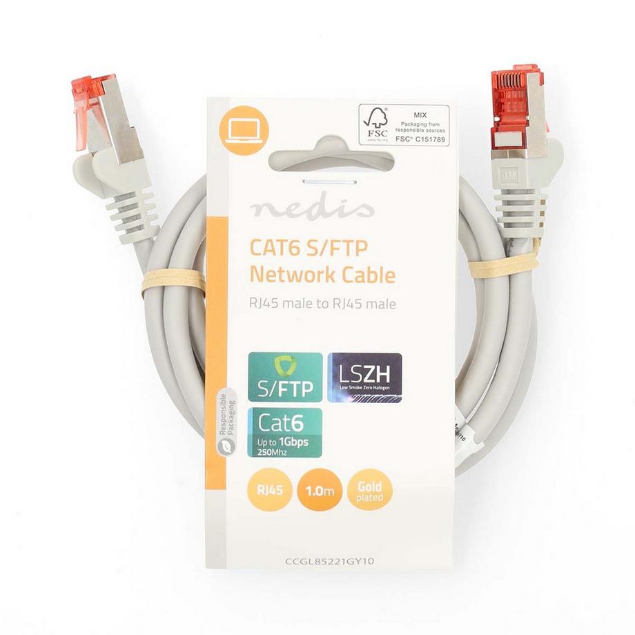 Nedis  Cavo di rete CAT6 | RJ45 maschio | RJ45 maschio | S/FTP | 1,00 | Rotondo | LSZH | Grigio | Etichetta 