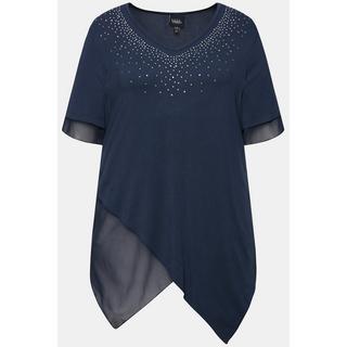 Ulla Popken  Blusa a più strati con mesh, jersey e orlo a punte 