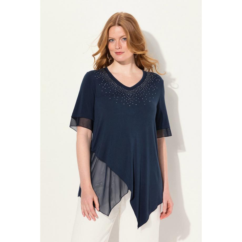 Ulla Popken Chemisier Effet Superposition Mesh Jersey Ourlet Asymétrique  