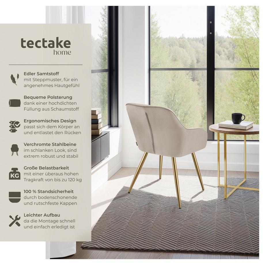 Tectake Esszimmerstuhl Marilyn gepolstert, in Samtoptik, gesteppt durchgehende Lehne  