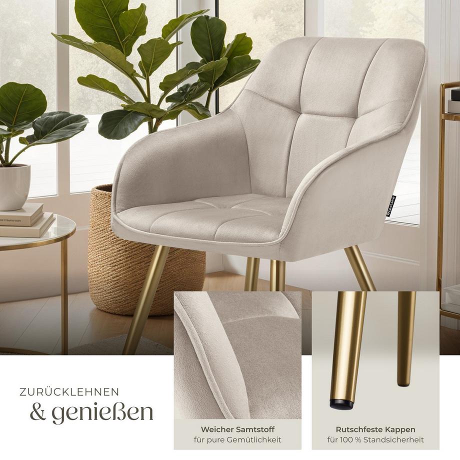 Tectake Esszimmerstuhl Marilyn gepolstert, in Samtoptik, gesteppt durchgehende Lehne  