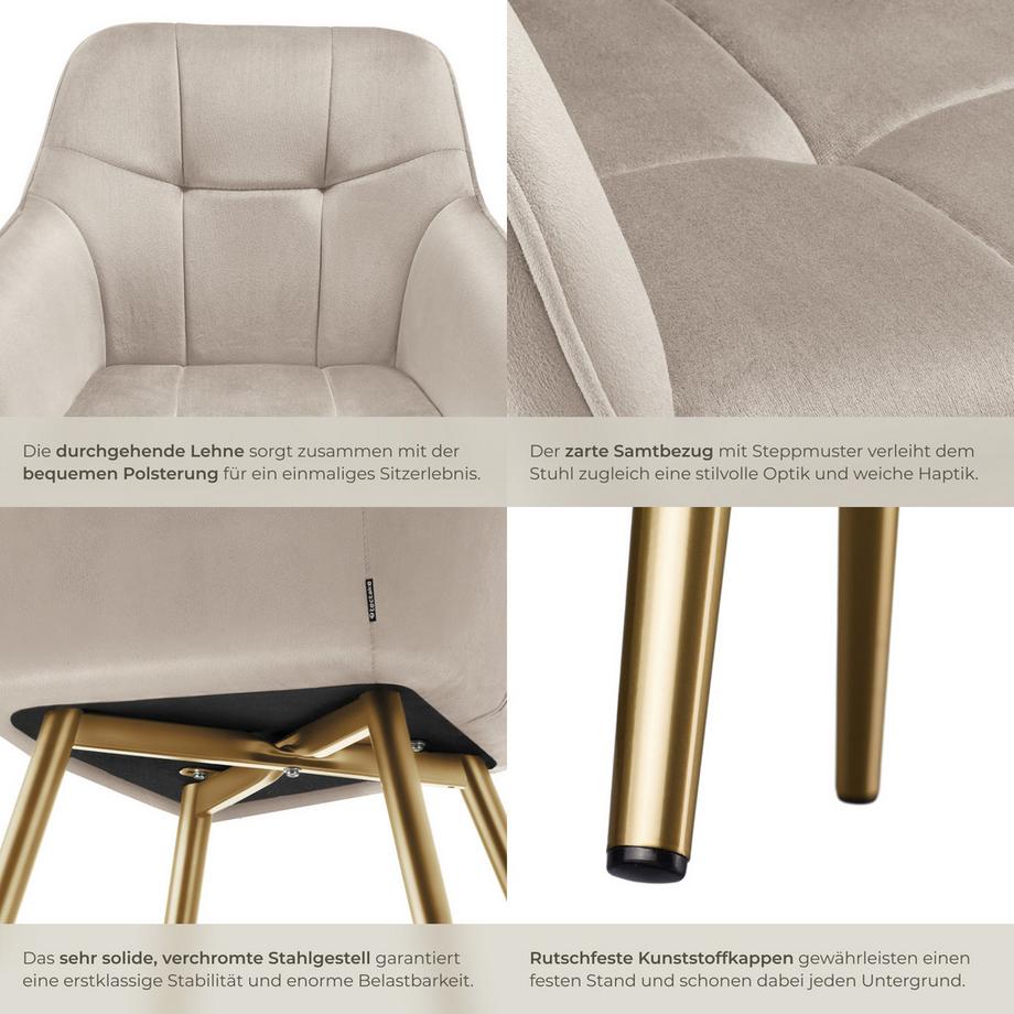 Tectake Esszimmerstuhl Marilyn gepolstert, in Samtoptik, gesteppt durchgehende Lehne  
