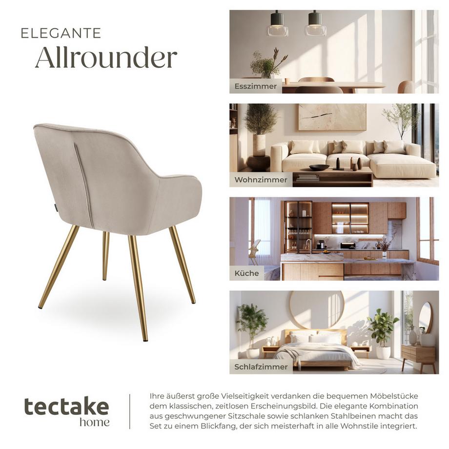 Tectake Esszimmerstuhl Marilyn gepolstert, in Samtoptik, gesteppt durchgehende Lehne  