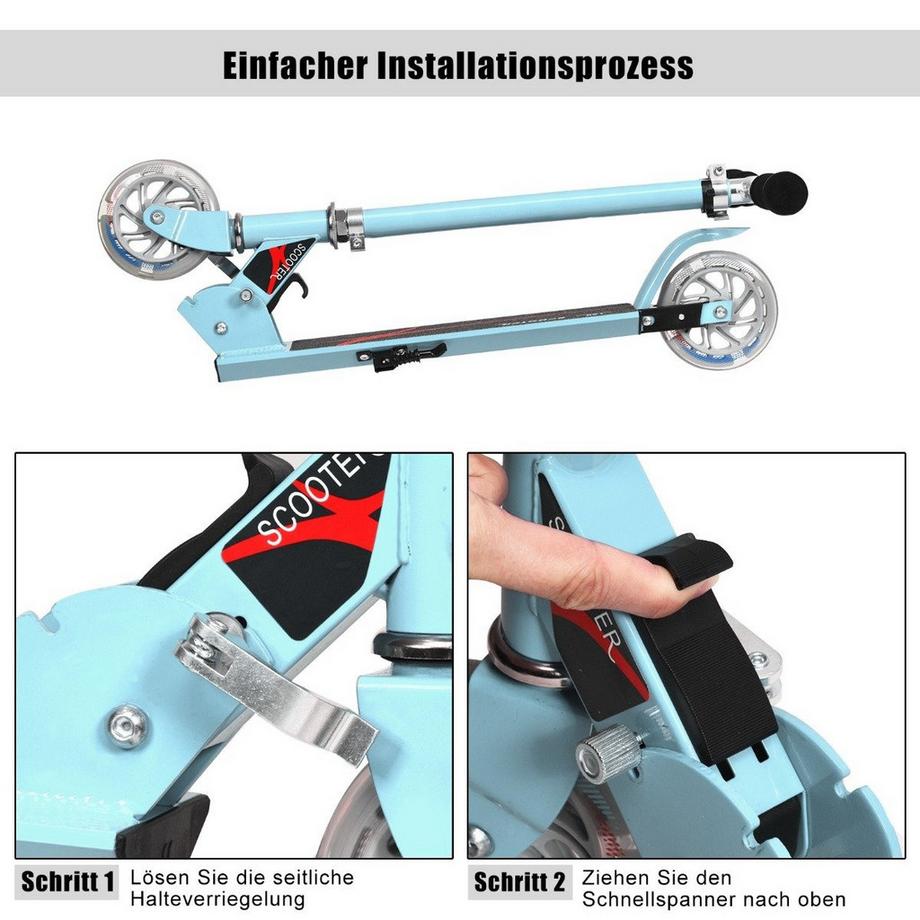 Northio  Trottinette Trottinette réglable en hauteur pour enfant Trottinette pliable avec 2 roues Bleu 