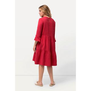 Ulla Popken  Robe en mousseline, col tunisien et manches 3/4, silhouette en A évasée 