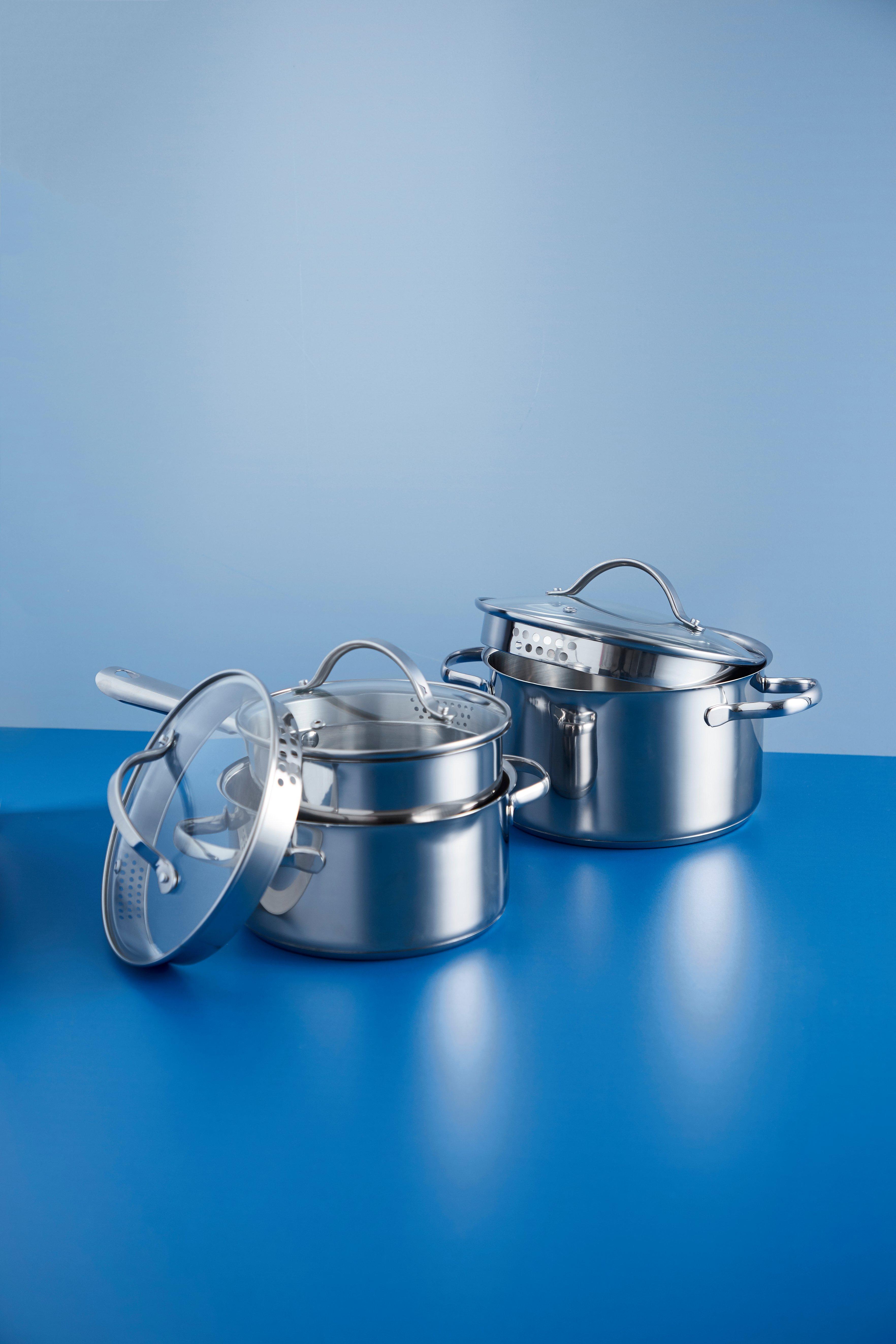 SCHOU Topf-Set 6tlg - Edelstahl + Glasdeckel  