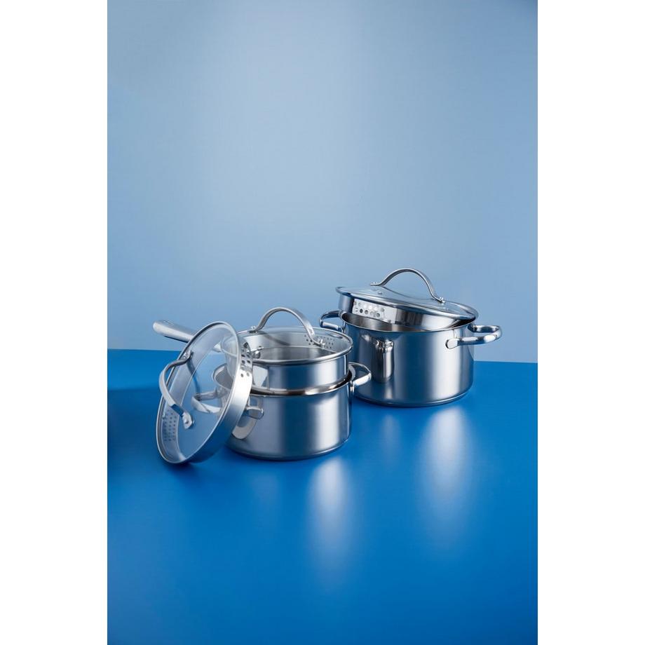 SCHOU Topf-Set 6tlg - Edelstahl + Glasdeckel  