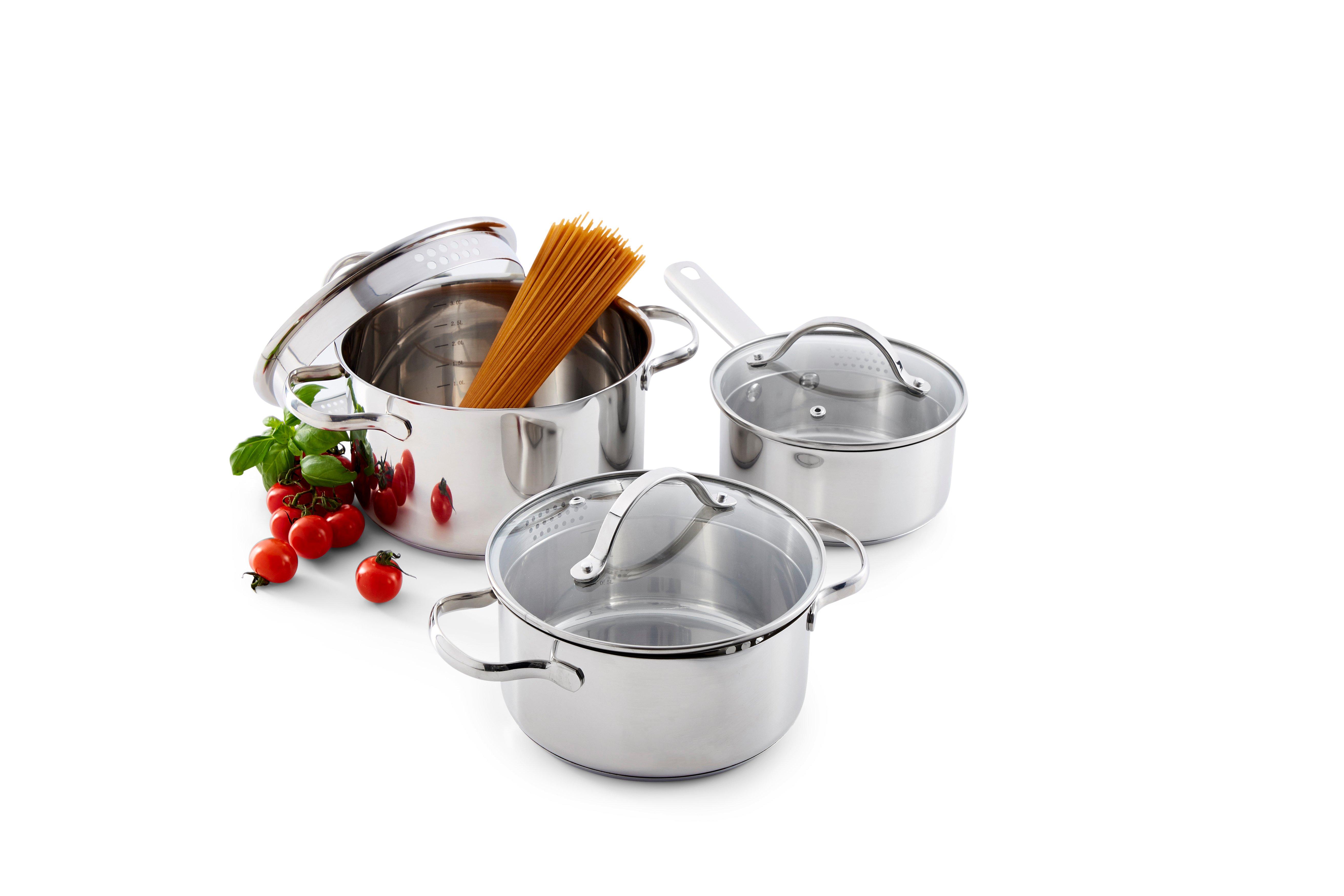 SCHOU Topf-Set 6tlg - Edelstahl + Glasdeckel  