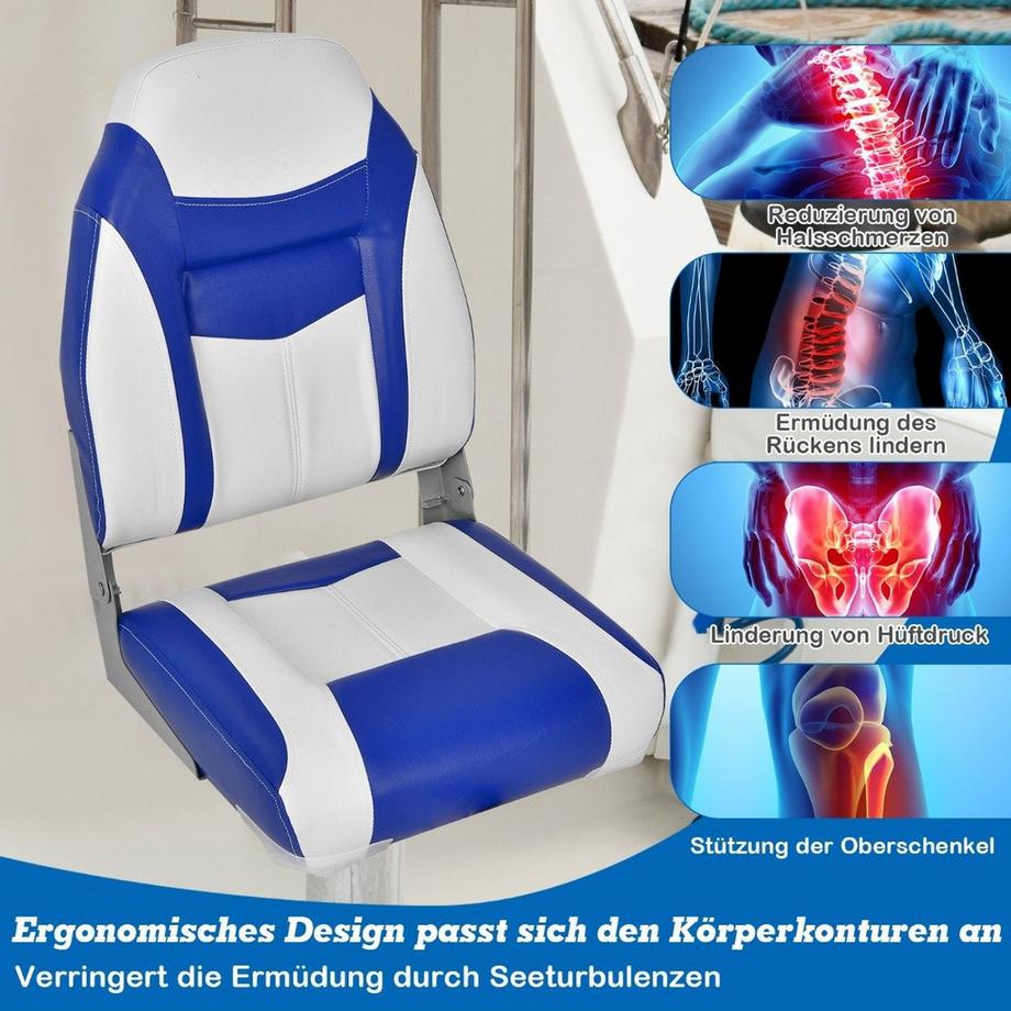 Northio  Hochlehner Bootssitz mit 10 cm Dicker Schwammpolsterung Klappbarer Bootsstuhl Blau Weiß 
