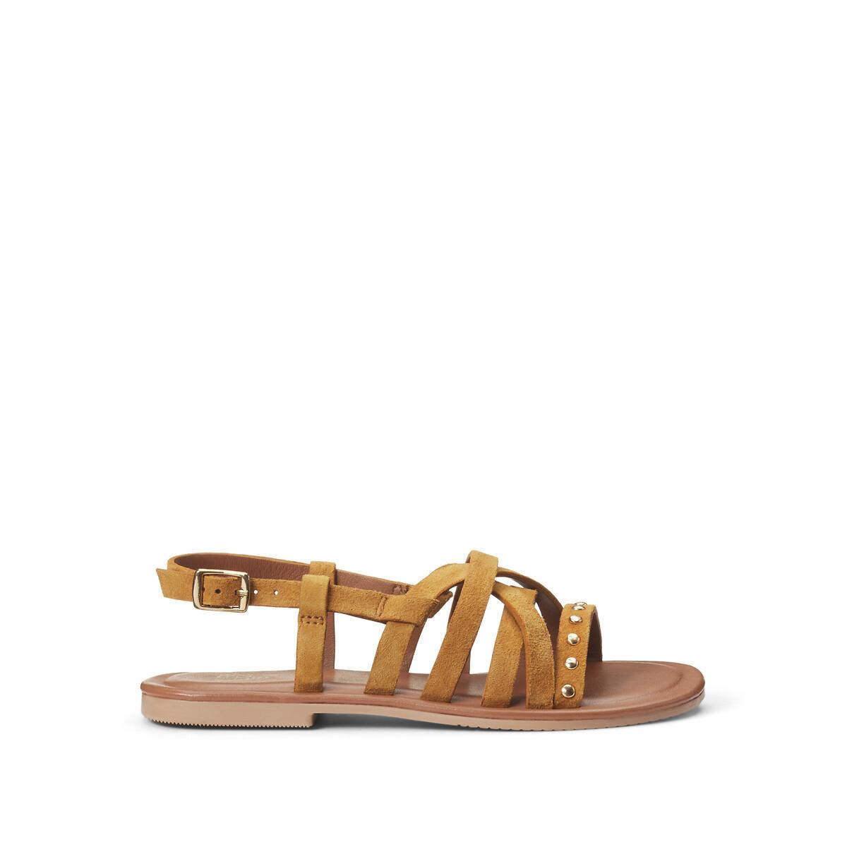 Image of Ledersandalen Mit Überkreuzten Riemen Und Nietendetails Unisex Braun 28