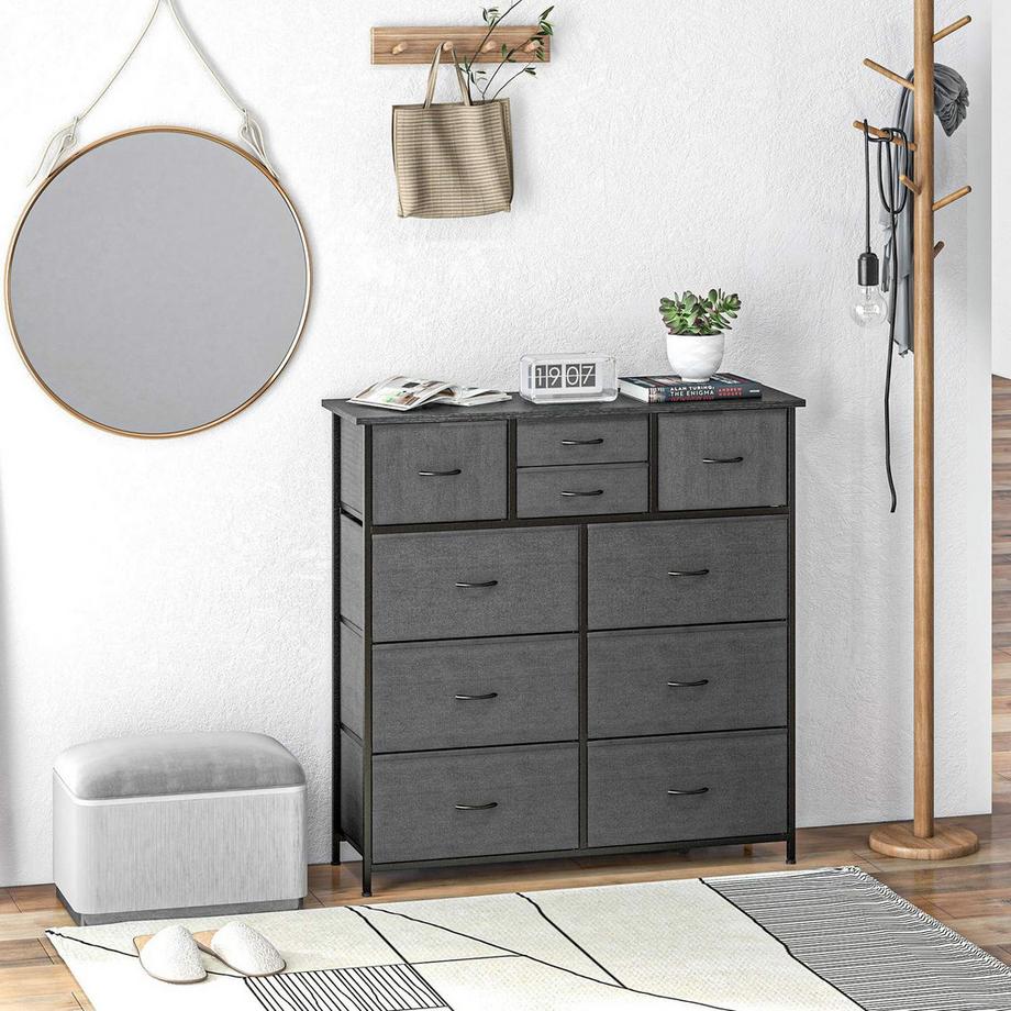 Northio Kommode, Aufbewahrungsschrank mit 10 Faltbaren Stoffschubladen, Sideboard im Modern-Stil für Wohnzimmer, Schlafzimmer, Stahl, Schwarz  