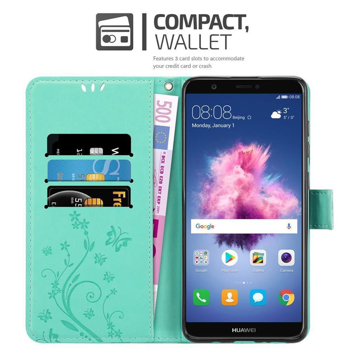 Cadorabo  Housse compatible avec Huawei P SMART 2018 / Enjoy 7S - Coque de protection au design floral avec fermeture magnétique, fonction de support et emplacements pour cartes 