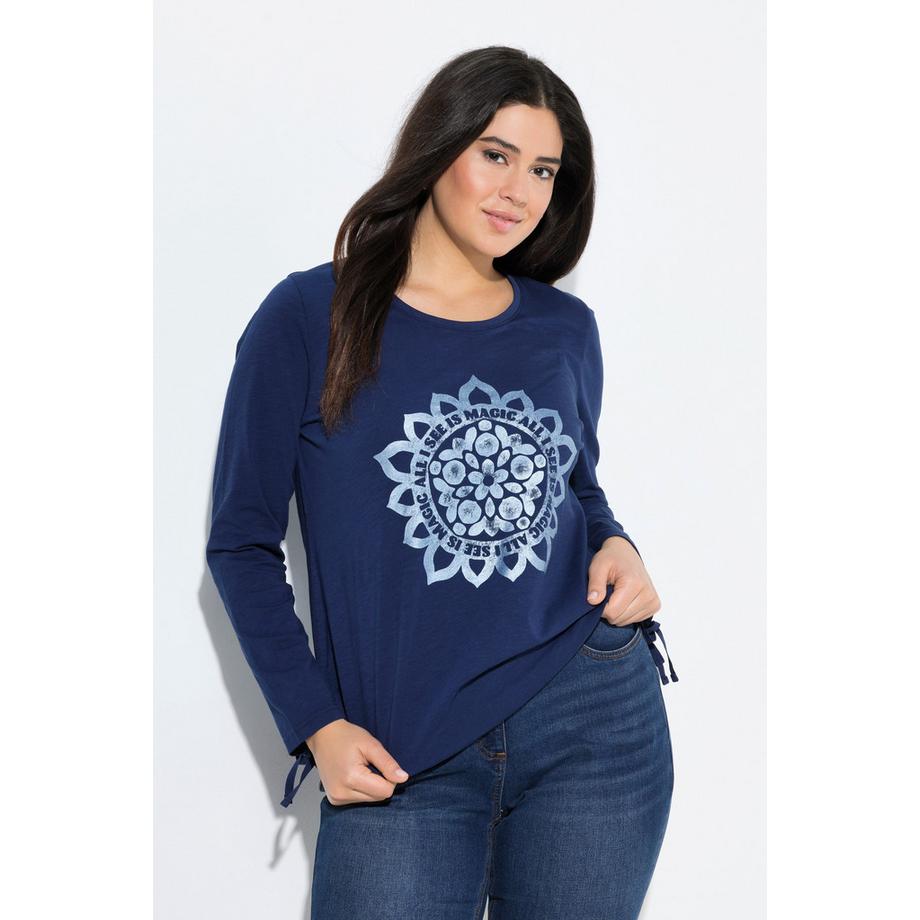 Ulla Popken Mandala Grafik Langarm Rundhals Shirt mit Raffbändern  