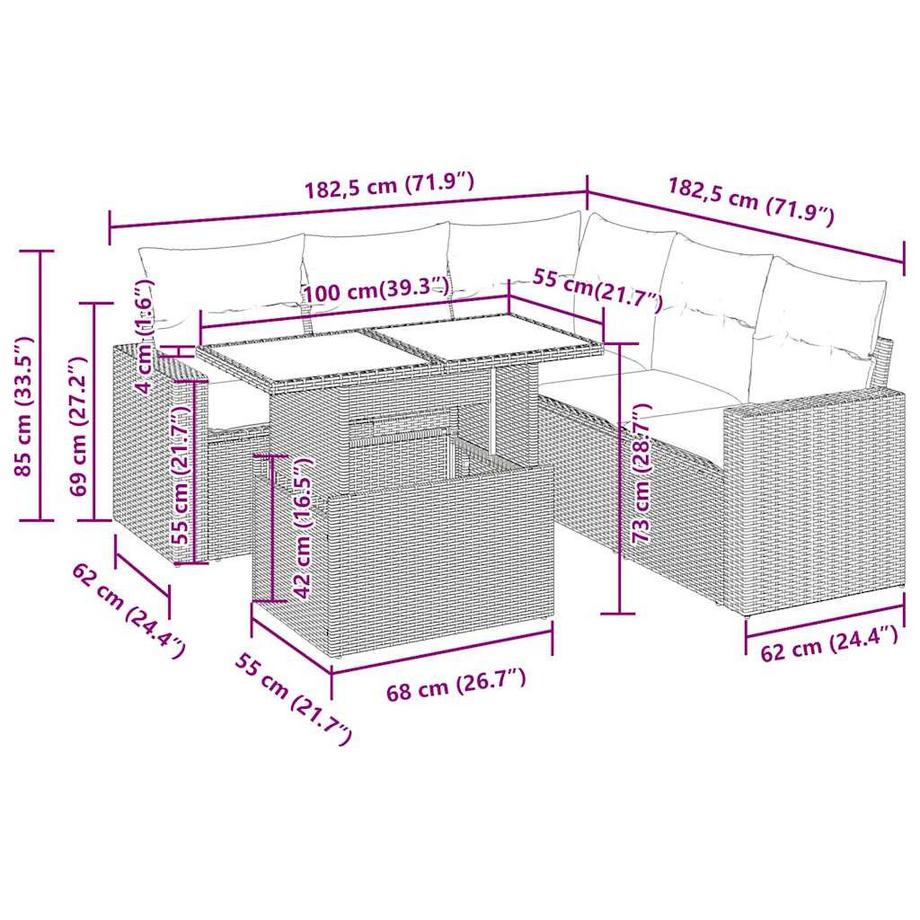 VidaXL Gartensofa set poly-rattan  