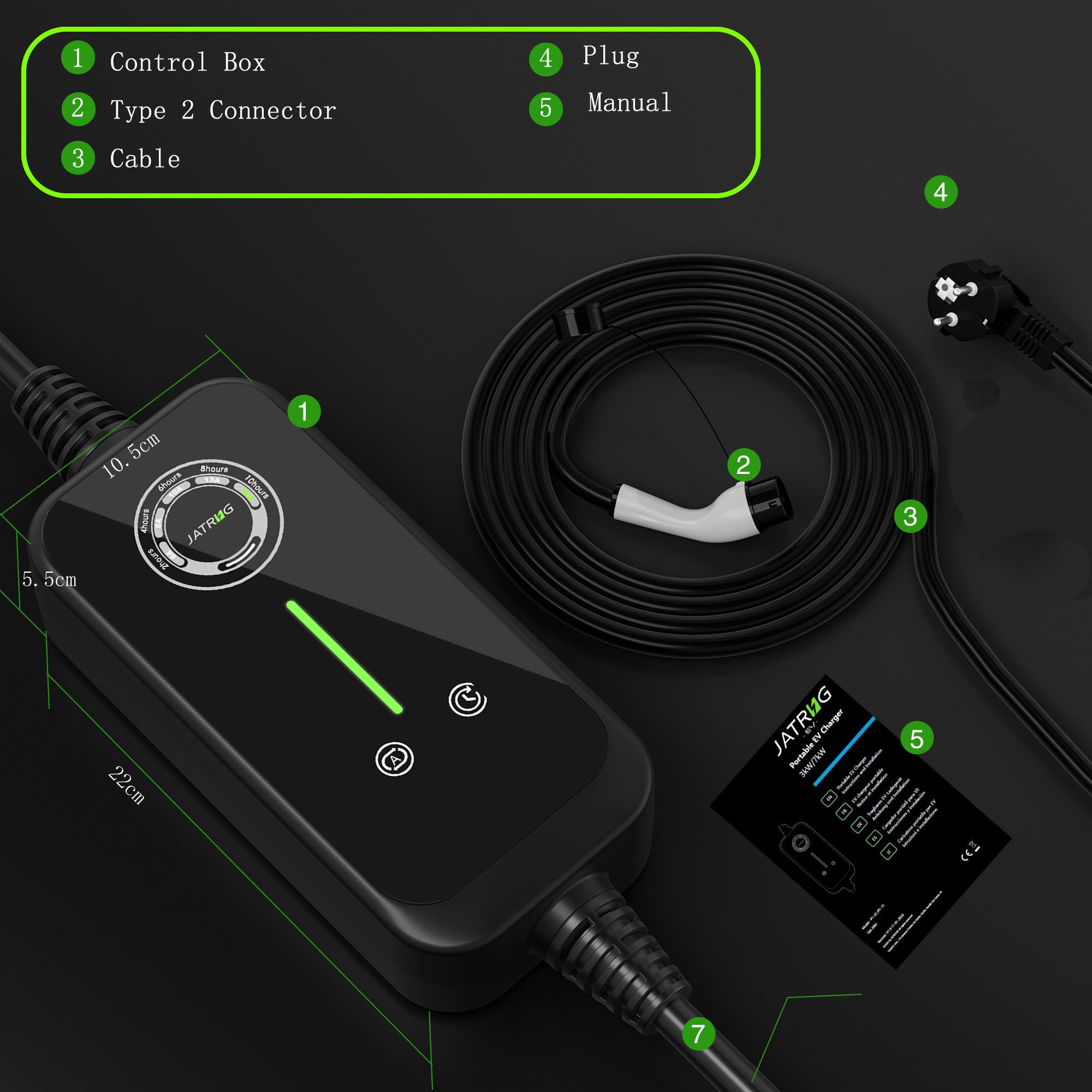 JATRHG  JATRHG EV Ladegerät 7M 3.6KW-1.5KW 16A|13A|10A|8A Typ 2 Ladestation für Elektroautos, tragbares Schnellladegerät für Elektroautos, einphasig. 