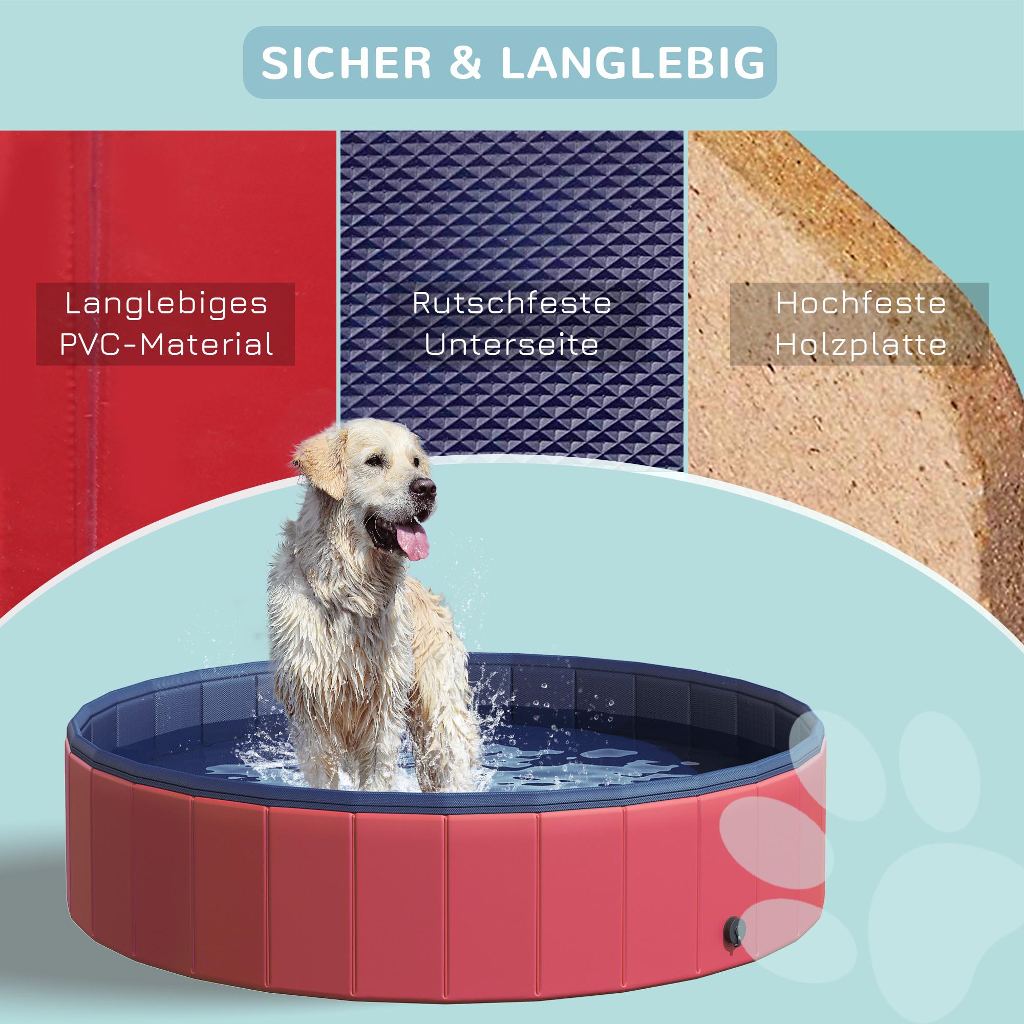 PawHut  Piscina Per Cani Grande Piscina Per Cani, Piscina In Pvc + Legno, Rossa, Ø140Xh30 Cm, Divertimento Estivo 