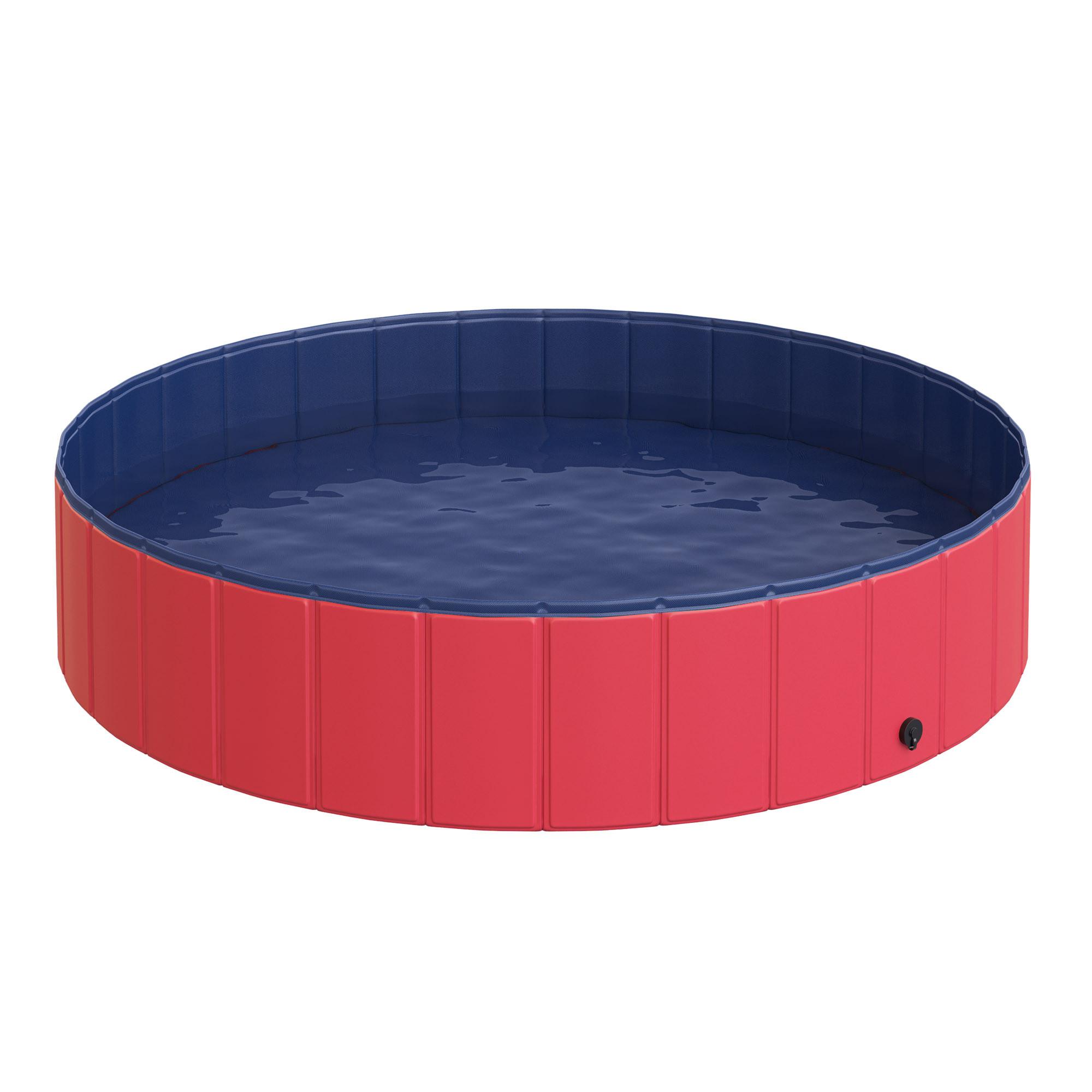 PawHut  Piscina Per Cani Grande Piscina Per Cani, Piscina In Pvc + Legno, Rossa, Ø140Xh30 Cm, Divertimento Estivo 